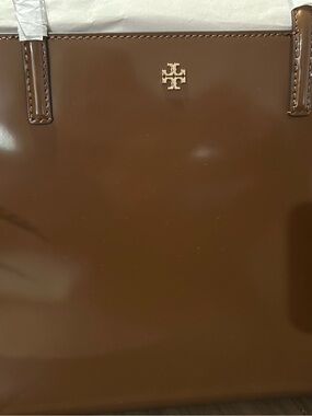 Tory Burch Brown Glossy Logo Tote
